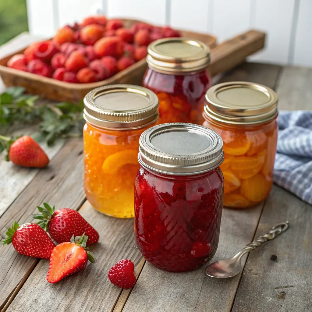 Assorted canning jars filled with preserves