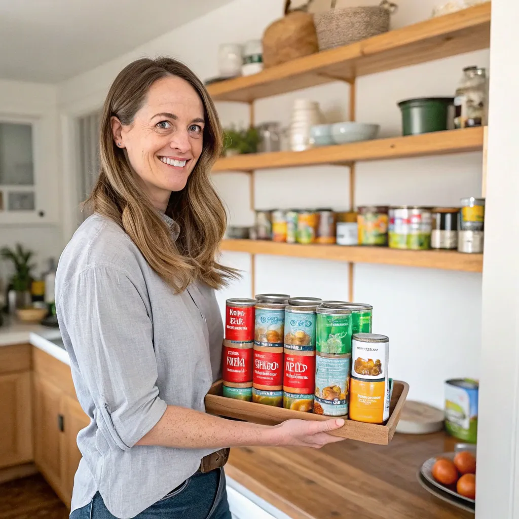 Emily Robertson showcasing her canned goods