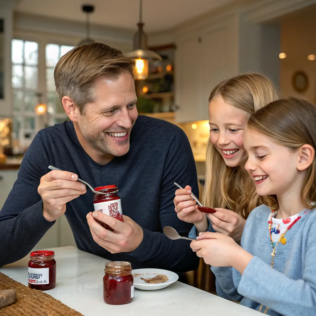 Tom Harrison with his family enjoying canned jam